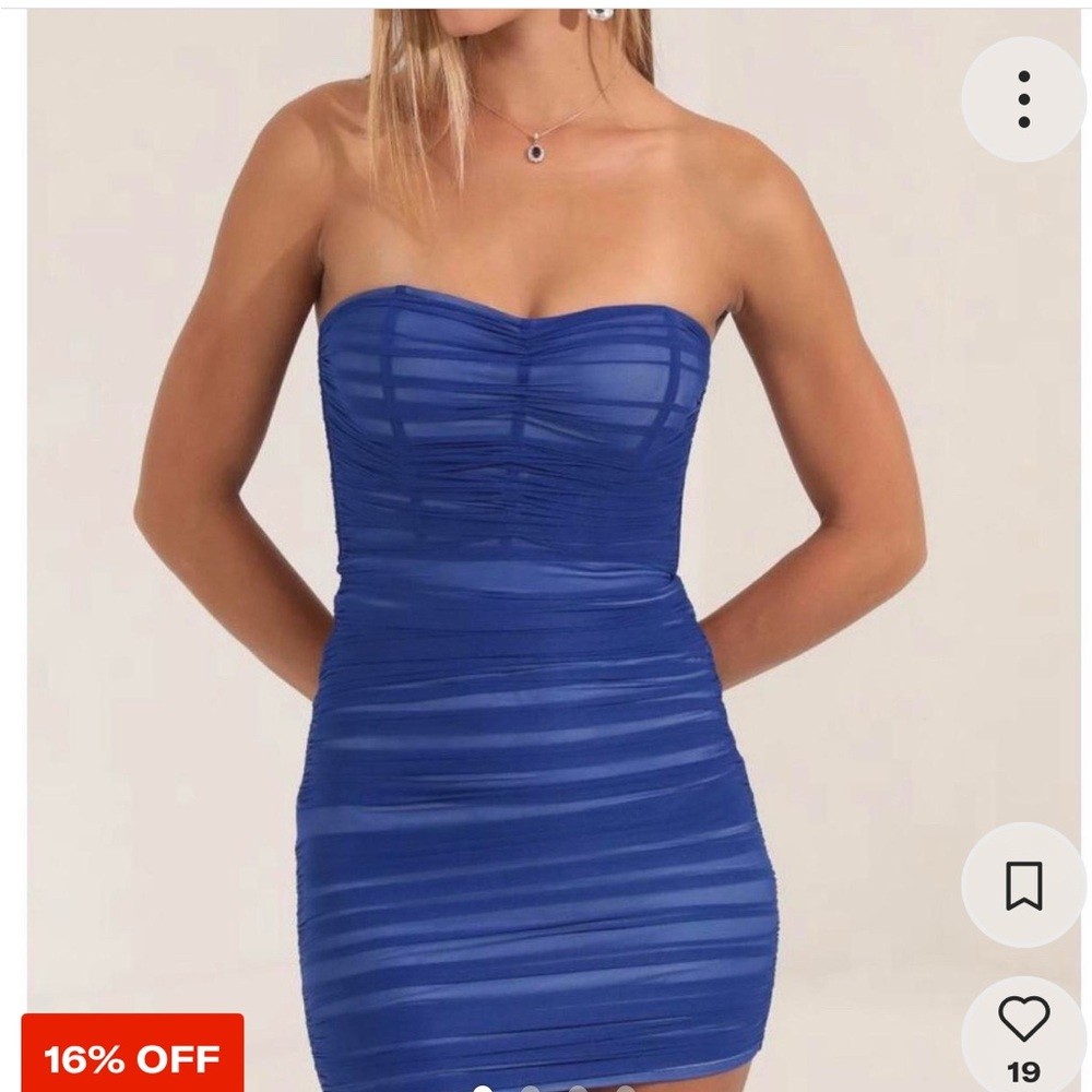 Cinched Blue Strapless Mini Dress